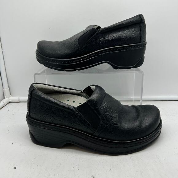 Klogs Shoes Womens 7 Naples Slip On Clog Black Paisley Leather Work Tooled - Picture 1 of 9